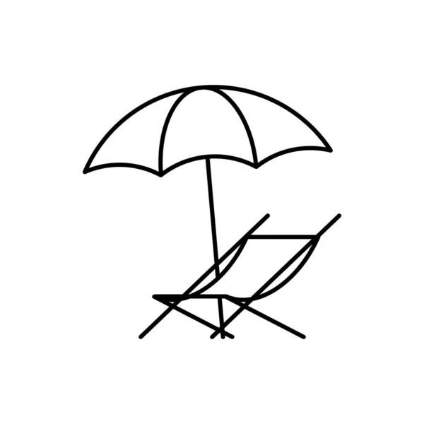 Chaise longue avec parasol icône linéaire — Image vectorielle