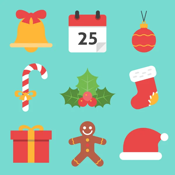 Iconos de Navidad plana — Vector de stock