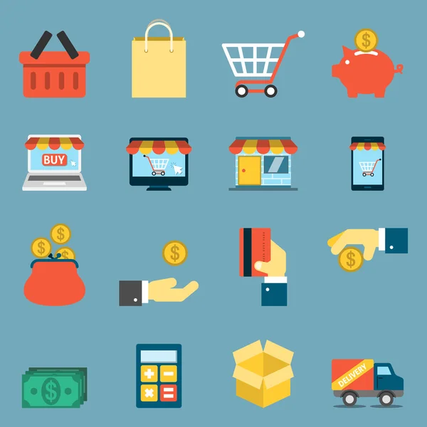 Icônes de shopping en ligne — Image vectorielle