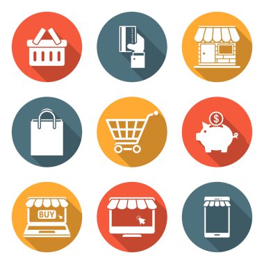 Gölgeler ile online alışveriş simgeleri