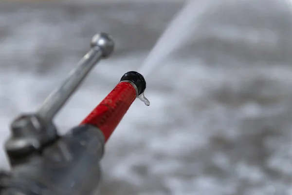 Filling Ice Rink Pouring Street Roller Hose — Stock Photo, Image