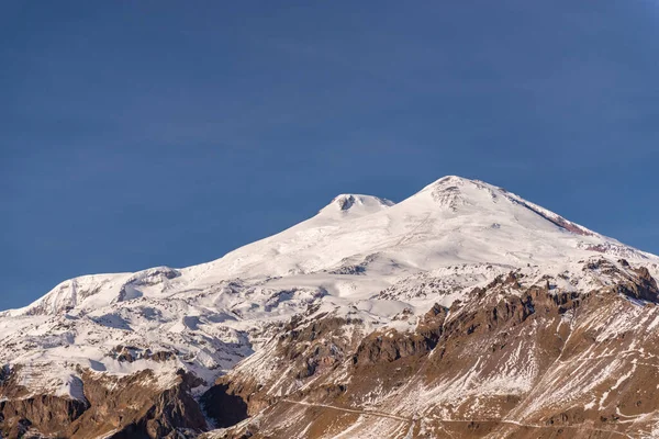 Kışın Elbrus Dağı Cheget Dağı Ndan Elbrus Manzarası 2021 Kışında — Stok fotoğraf