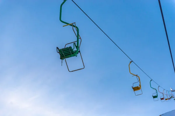 Old Chair Lift Mount Cheget Multicolored Chairlifts Going — Stock Photo, Image