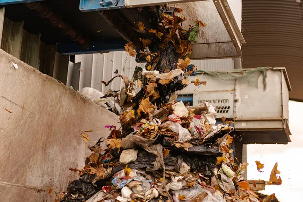 Moscow. Russia. October 2020. Garbage after sorting. Garbage falls after passing through the sorting center.