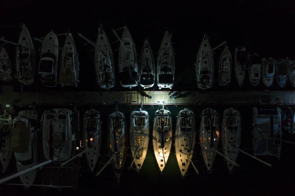 Über Nacht Yachtparkplatz Nachtbucht Von Sewastopol Aus Der Vogelperspektive Nachts — Stockfoto