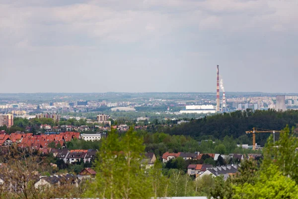 Panorama Krakowa Rurami Chpp Zdjęcie Wzgórza Pobliżu Miasta Zdjęcia Przemysłowe — Zdjęcie stockowe