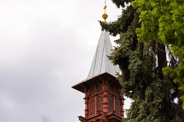 Antigua Torre Madera Sobre Fondo Árbol Con Conos Una Torre — Foto de Stock