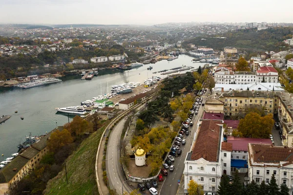 Затока Кораблями Місті Південна Затока Севастополі Цивільними Військовими Кораблями Кінець Стокове Фото