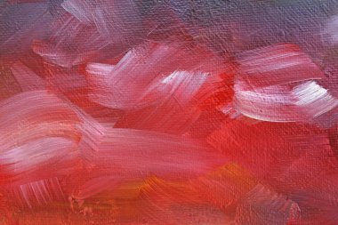 Kanvas üzerinde fırça darbeleriyle parlak kırmızı arkaplan, yakın plan