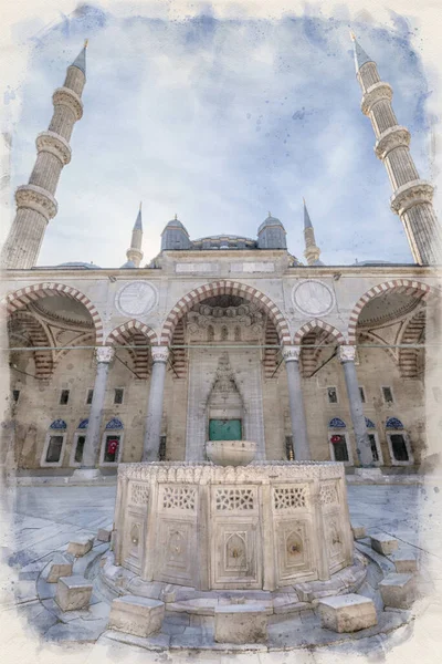 Selimiye Moskén Edirne Turkiet Illustration Akvarell — Stockfoto