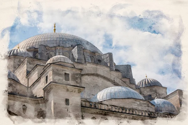 Mešita Suleymaniye Osmanská Imperiální Mešita Istanbulu Turecku Ilustrace Stylu Akvarelu — Stock fotografie