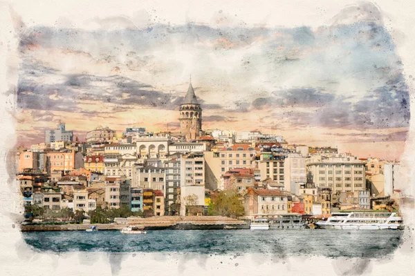 Istanbul Turkije Landschap Van Wijk Galata Met Beroemde Galata Toren — Stockfoto