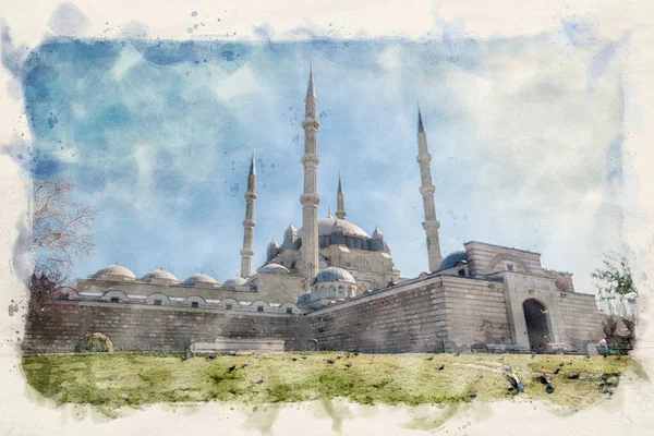 Мечеть Селіміє Едірне Туреччина Приклад Аквареллю — стокове фото