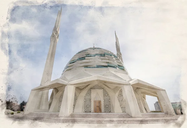 Мечеть Мраморного Университета Алтунизаде Стамбул Турция Акварель — стоковое фото