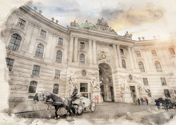 Palácio Imperial Hofburg Zona Pedonal Herrengasse Viena Áustria Ilustração Estilo — Fotografia de Stock