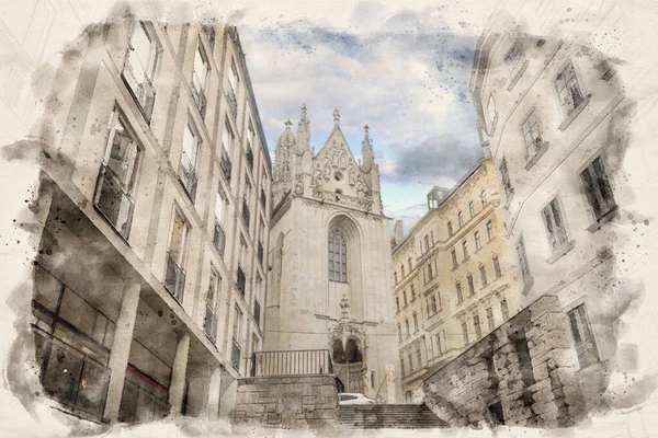 Maria Gestade Kyrkan Berömd Gotisk Katolsk Kyrka Wien Österrike Illustration — Stockfoto