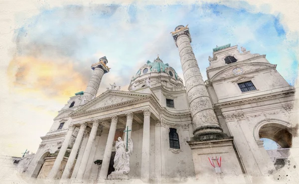 Chiesa San Carlo Wiener Karlskirche Karlsplatz Vienna Austria Illustrazione Stile — Foto Stock