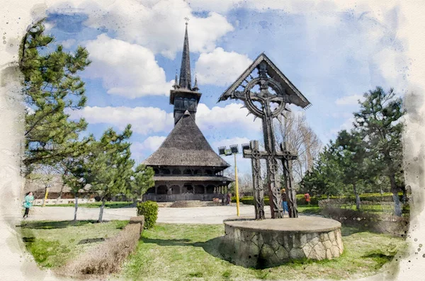 Romanya Nın Köstence Kentindeki Mina Ortodoks Kilisesi Suluboya Biçimi Illüstrasyonu — Stok fotoğraf