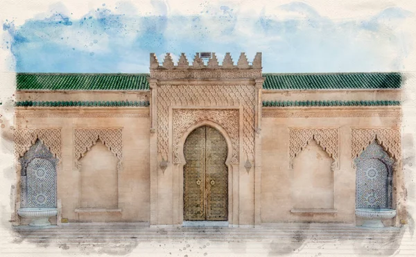 전통적 모로코 양식의 디자인 모로코 라바트에 메디나의 집이야 정교하게 조각되고 — 스톡 사진
