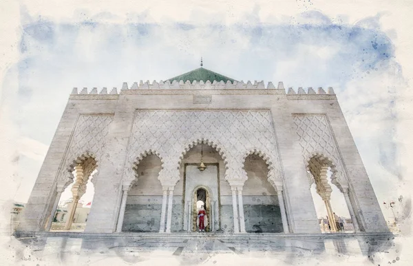 Башня Хассана Историческое Здание Противоположной Стороне Мавзолея Мухаммеда Столице Марокко — стоковое фото