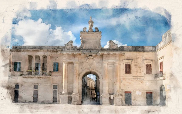 Λέτσε Πούλια Ιταλία Πύλη Porta San Biagio Στην Πλατεία Piazza — Φωτογραφία Αρχείου