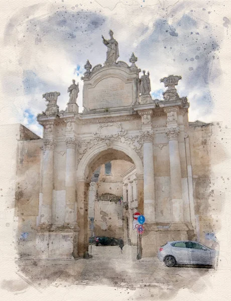 Lecce Puglia Włochy Fasada Porta Rudiae Prowadzi Zabytkowego Centrum Lecce — Zdjęcie stockowe