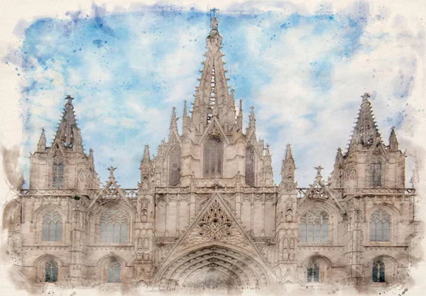 Barcelona Hiszpania Widok Katedrę Barcelonie Catedral Santa Cruz Santa Eulalia — Zdjęcie stockowe