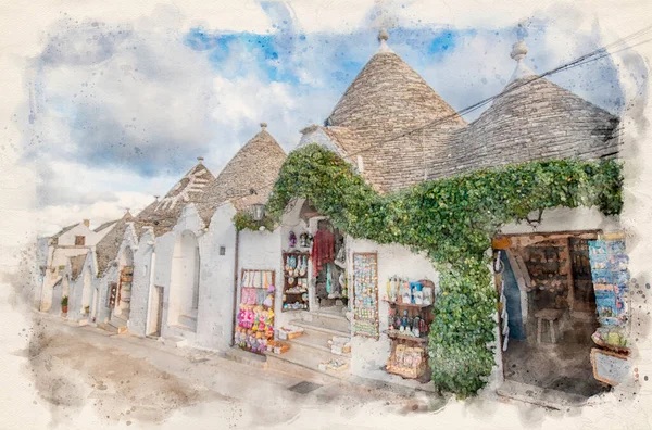 Alberobello Púglia Itália Vista Trulli Famoso Casas Brancas Cone Telhados — Fotografia de Stock