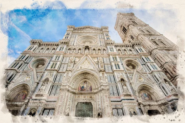Akwarelowa Ilustracja Florencji Włochy Katedra Santa Maria Del Fiore Duomo — Zdjęcie stockowe