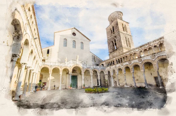 Salerne Italie Cathédrale Salerne Dôme Normand Saint Matthieu Illustration Style — Photo