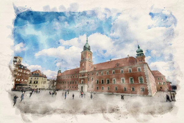 Varşova Polonya Kraliyet Kalesinin Önündeki Varşova Eski Kasabası Nın Ana — Stok fotoğraf