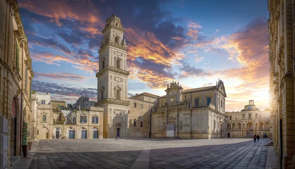 Panorama Lecce Puglia Itálie Při Západu Slunce Náměstí Piazza Del — Stock fotografie