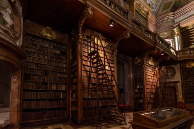 Viyana, Avusturya - 29.01.2020: Hofburg Sarayı 'nın Neue Burg Kanadı' nda bulunan Avusturya Ulusal Kütüphanesi. Devlet Binası ya da Prunksaal. Osterreichische Ulusal Kitap