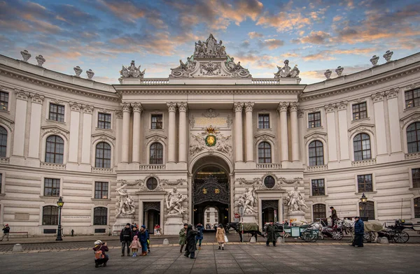Viena Áustria 2020 Palácio Imperial Hofburg Zona Pedonal Herrengasse Pôr — Fotografia de Stock