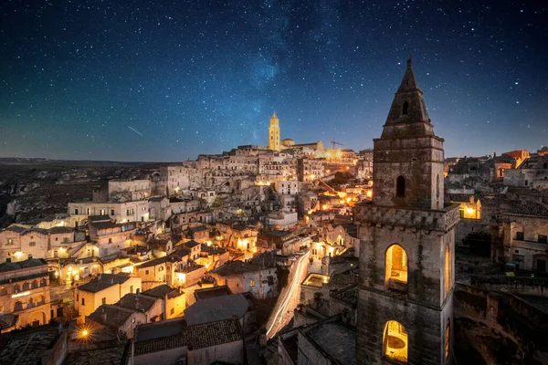 Matera Basilicata Italy Night Old Town Sassi Matera European Capital — Stock Photo, Image