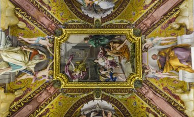VATİKAN ŞEHRİ, ROME, ITALY 20.01.2020: Vatikan Müzesi içindeki Güzel Boyama Tavanı - Raphael Stanze (Raphael 'in Odaları)
