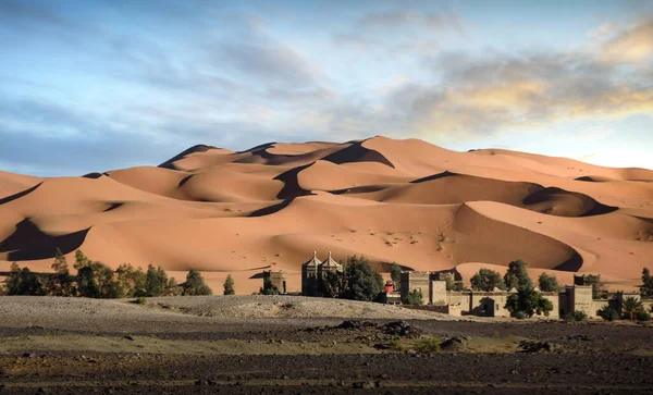 Dunes Dans Désert Sahara Près Merzouga Maroc Afrique Coucher Soleil — Photo