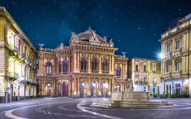 Catania, Sicily, Italy. Teatro Massimo Bellini on Piazza Vincenzo Bellini at night
