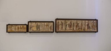 Napoli, İtalya. Ulusal Arkeoloji Müzesi 'ndeki Pompeii ve Herculaneum' dan antik Roma freskleri ve duvar resimleri.