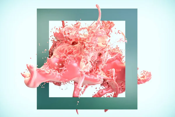 Pink Reddish Paint Splash Abstract Green Frame Rendering Illustration — Stock Fotó