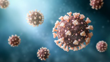 Coronavirus veya sars-cov-2 veya covid-19 virüs hücreleri 3 boyutlu resimleme. Tıbbi ve sağlık, tıp, mikrobiyoloji, viroloji, bilim kavramları.