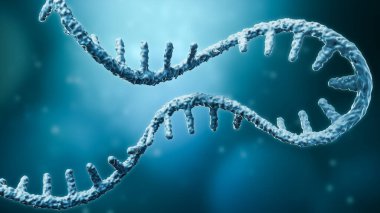Ulak RNA veya mRNA iplikçikleri kopya uzayı ile resimleme. Genetik, bilim, tıbbi araştırma, genom kopyalama kavramları.