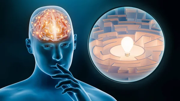 Brain Activity Man While Thinking Rendering Illustration Neuroscience Neurology Anatomy — Stock Photo, Image