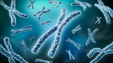 Mavi arkaplandaki bir çift kromozom çizimi. Genetik, üreme, mayoz, bilim, tıp kavramları.