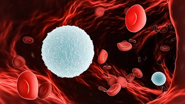 Белые Кровяные Тельца Лимфоциты Среди Красных Кровяных Телец Эритроцитов Трехмерном — стоковое фото