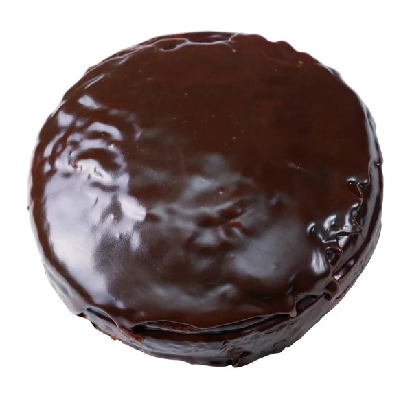 Glasiert Mit Schokolade Runden Kuchen Isoliert Auf Weißem Hintergrund lizenzfreie Stockfotos