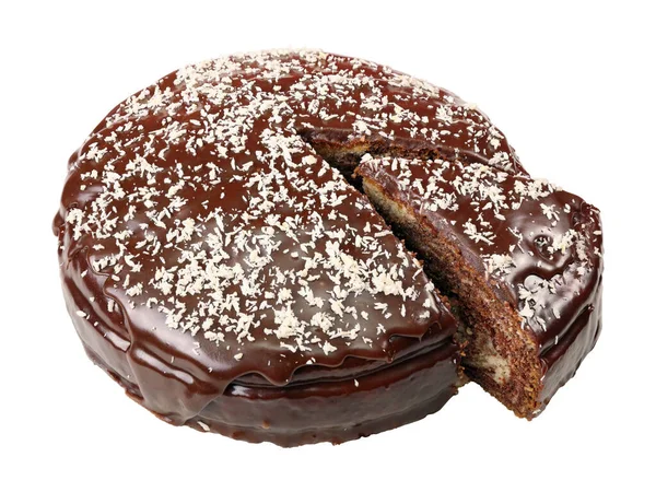 Gâteau Glacé Saupoudré Flocons Noix Coco Avec Morceau Découpé Isolé Photos De Stock Libres De Droits