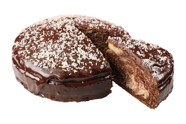 Gâteau Glacé Saupoudré Flocons Noix Coco Avec Morceau Découpé Isolé Images De Stock Libres De Droits