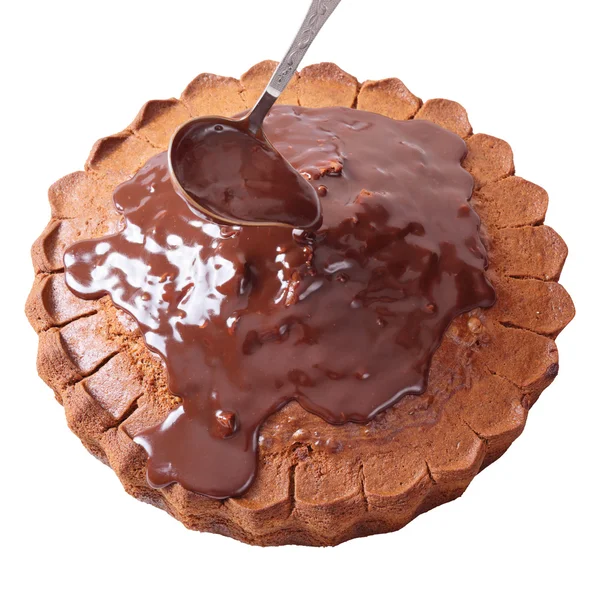 Beglazing van een cake met chocolade — Stockfoto