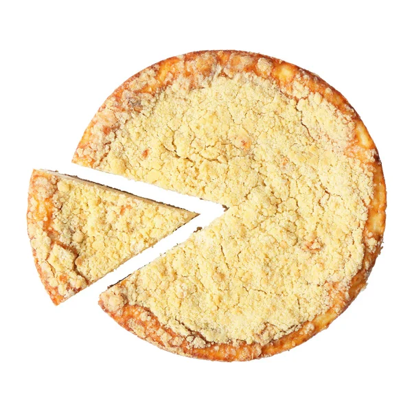 Vista superior de tarta de queso con pieza cortada —  Fotos de Stock